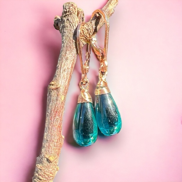 Beautiful Teal Paraiba Tourmaline Earrings 14k Rose Gold Filled - Picture 1 of 8